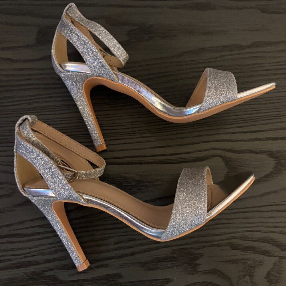 Women's Silver Glitter Fashion Stilettos Open Toe Pump Heel - Size 6 - 1160 - Picture 3 of 3